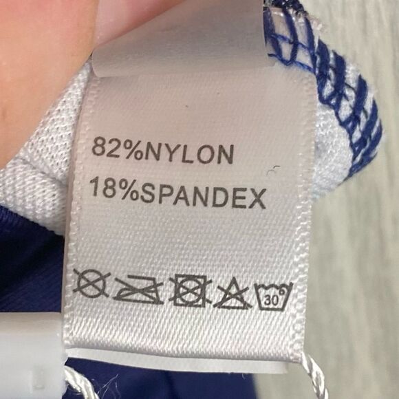 Yonique | Navy Blue Swim Dress With V-Neck Mesh Detail Size Large - Picture 9 of 10